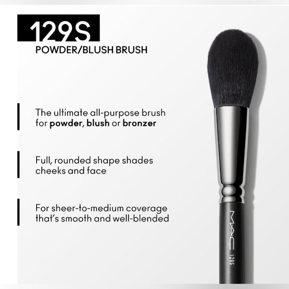Mac 129S Powder/Blush Makeup Brush Synthetic Bristles Brand New Authentic - Picture 2 of 10